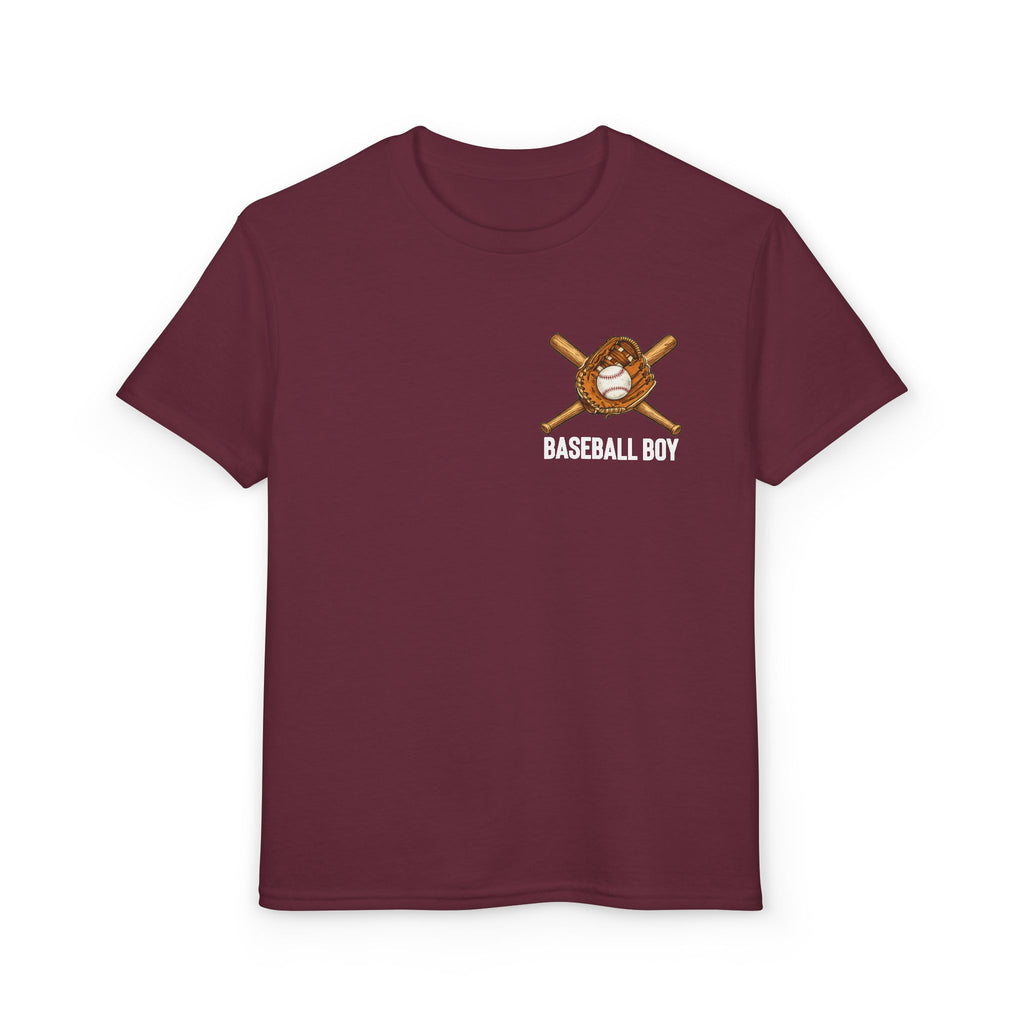 Youth Baseball T-Shirt — "Hustle Hit Never Quit"