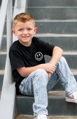 Mama's Lil Dude Youth T-Shirt — Retro Smiley Chest Logo