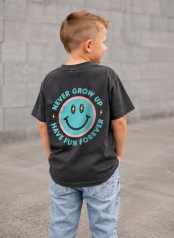 "Never Grow Up, Have Fun Forever" Smiley Graphic Tee