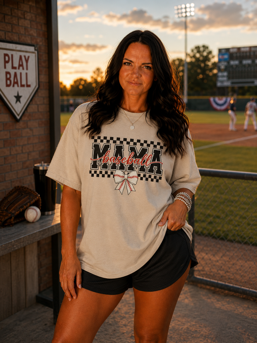 Minimalist Checkerboard Mama Baseball Tee