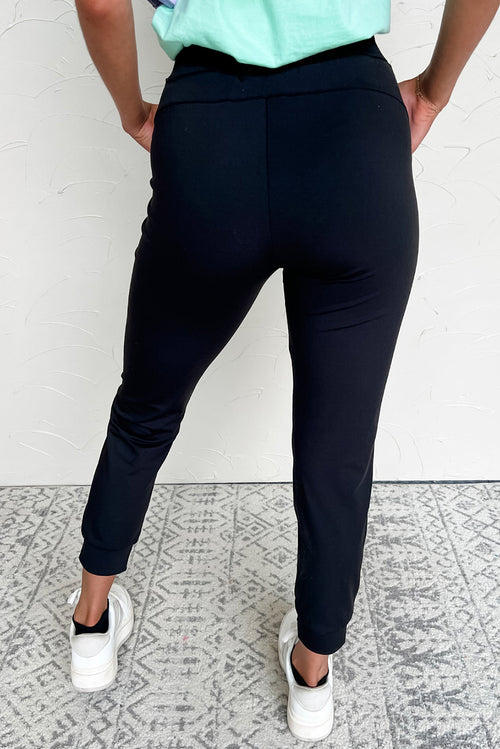 Black Exposed Seam Detail Skinny Drawstring Jogger Pants